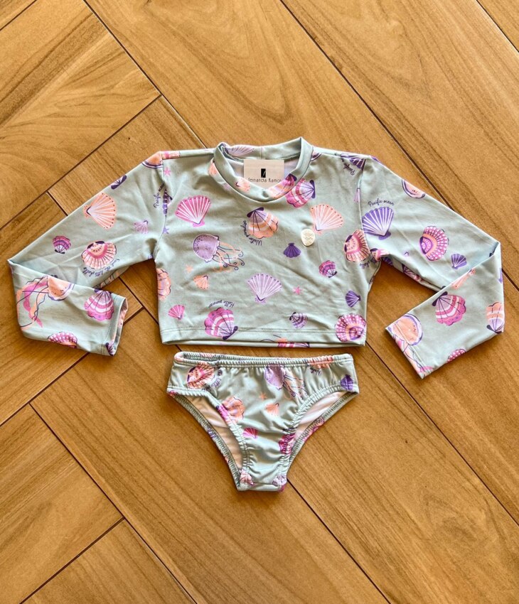 Conjunto Infantil Feminino Biquíni Cropped e Calcinha Estampado Fernanda Ramos Kids