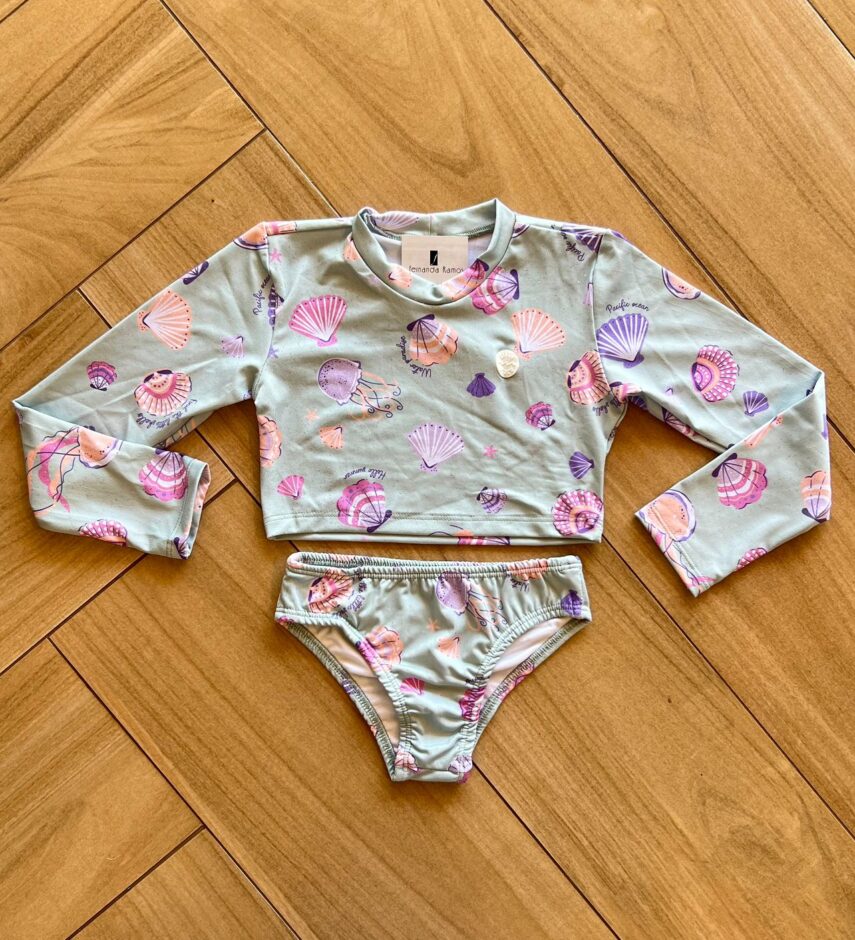 Conjunto Infantil Feminino Biquíni Cropped e Calcinha Estampado Fernanda Ramos Kids