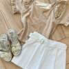 fernandaramoskids com br Conjunto Infantil Feminino Blusa Babado na Manga e Short Cru1
