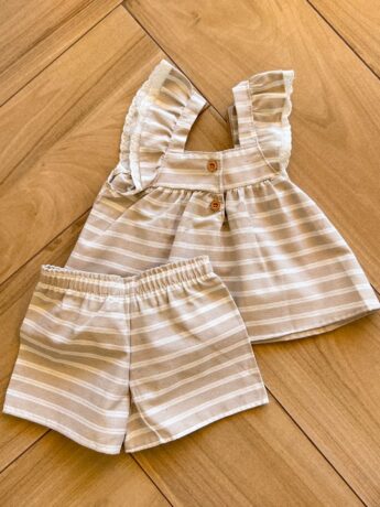 Conjunto Infantil Feminino Blusa Bata com Botões e Short Nude Fernanda Ramos Kids