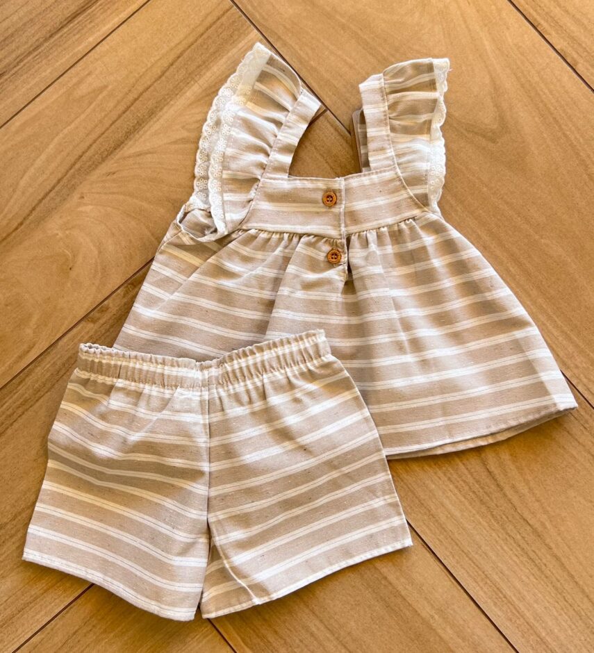 Conjunto Infantil Feminino Blusa Bata com Botões e Short Nude Fernanda Ramos Kids