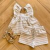 Conjunto Infantil Feminino Blusa Bata com Botões e Short Nude Fernanda Ramos Kids
