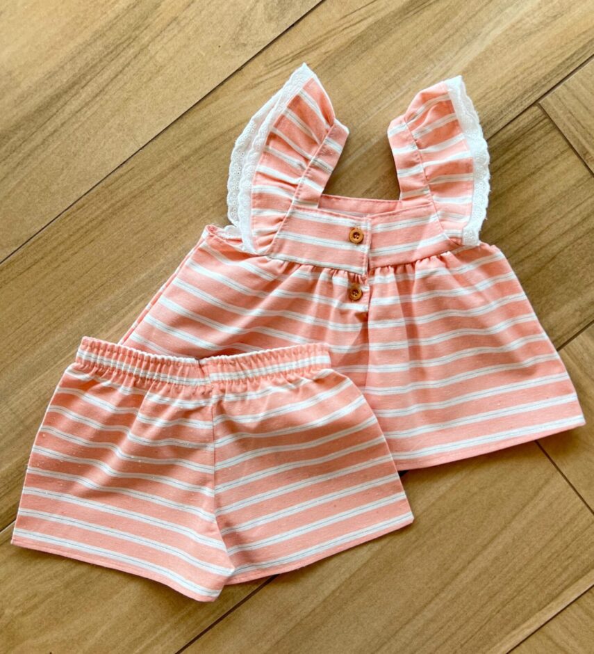 Conjunto Infantil Feminino Blusa Bata com Detalhe e Short Rosa Fernanda Ramos Kids