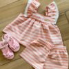 Conjunto Infantil Feminino Blusa Bata com Detalhe e Short Rosa Fernanda Ramos Kids
