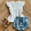 Conjunto Infantil Feminino Blusa Botões Off White e Calcinha Azul Fernanda Ramos Kids