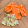 Conjunto Infantil Feminino Blusa Boxy e Short Malha Fresh Estampado Fernanda Ramos Kids