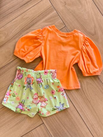 Conjunto Infantil Feminino Blusa Boxy e Short Malha Fresh Estampado Fernanda Ramos Kids