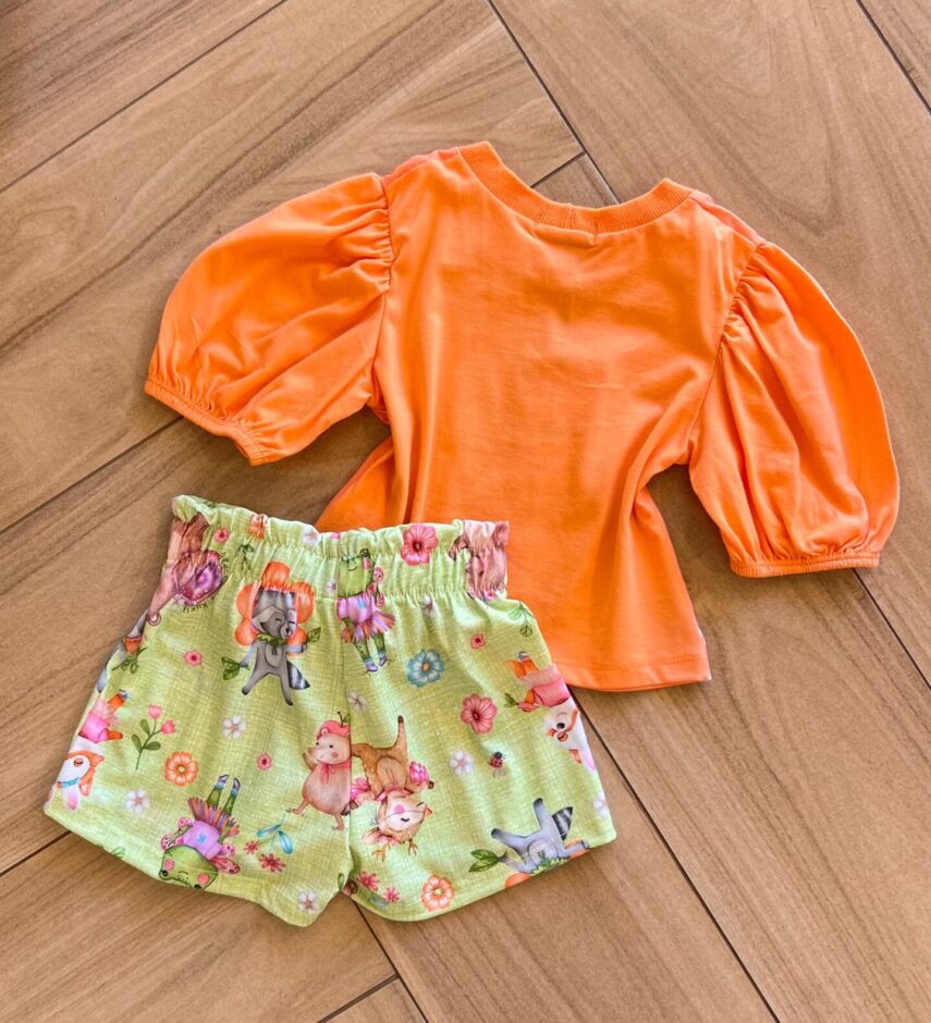 Conjunto Infantil Feminino Blusa Boxy e Short Malha Fresh Estampado Fernanda Ramos Kids