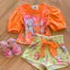 Conjunto Infantil Feminino Blusa Boxy e Short Malha Fresh Estampado Fernanda Ramos Kids