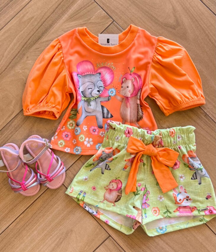 Conjunto Infantil Feminino Blusa Boxy e Short Malha Fresh Estampado Fernanda Ramos Kids