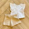 Conjunto Infantil Feminino Blusa com Detalhes e Short com Cinto Bege Fernanda Ramos Kids