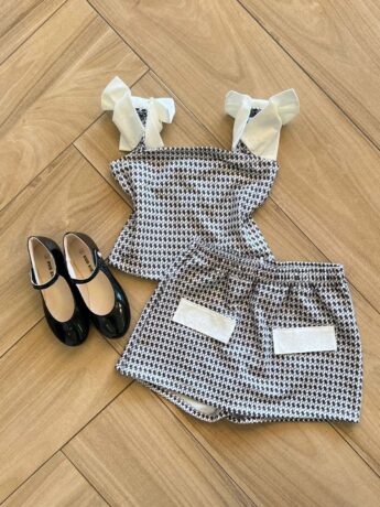 Conjunto Infantil Feminino Blusa com Laço e Short Saia Super Cetim Fernanda Ramos Kids