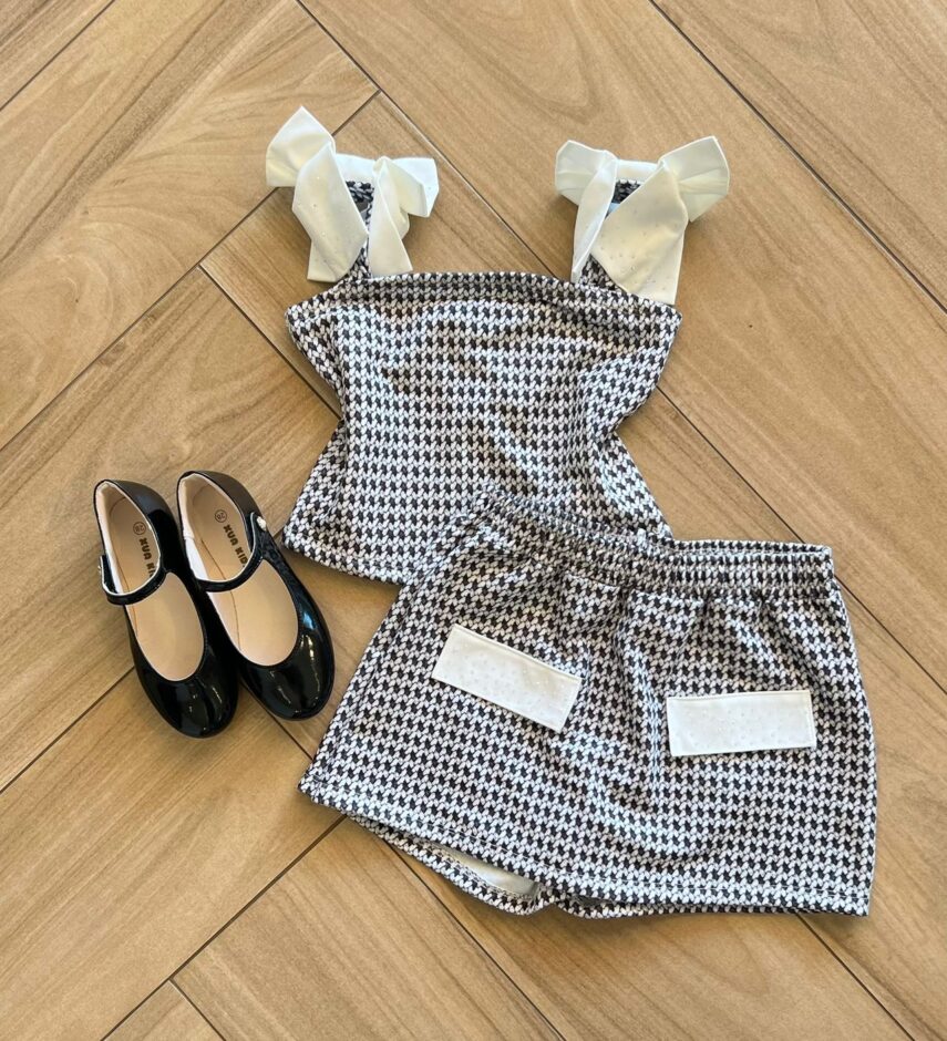 Conjunto Infantil Feminino Blusa com Laço e Short Saia Super Cetim Fernanda Ramos Kids
