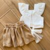 fernandaramoskids com br Conjunto Infantil Feminino Blusa Detalhe na Manga e Short Saia 1