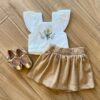 Conjunto Infantil Feminino Blusa Detalhe na Manga e Short Saia Fernanda Ramos Kids
