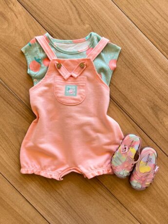 Conjunto Infantil Feminino Blusa e Jardineira Estampada Rosa Bebê Fernanda Ramos Kids