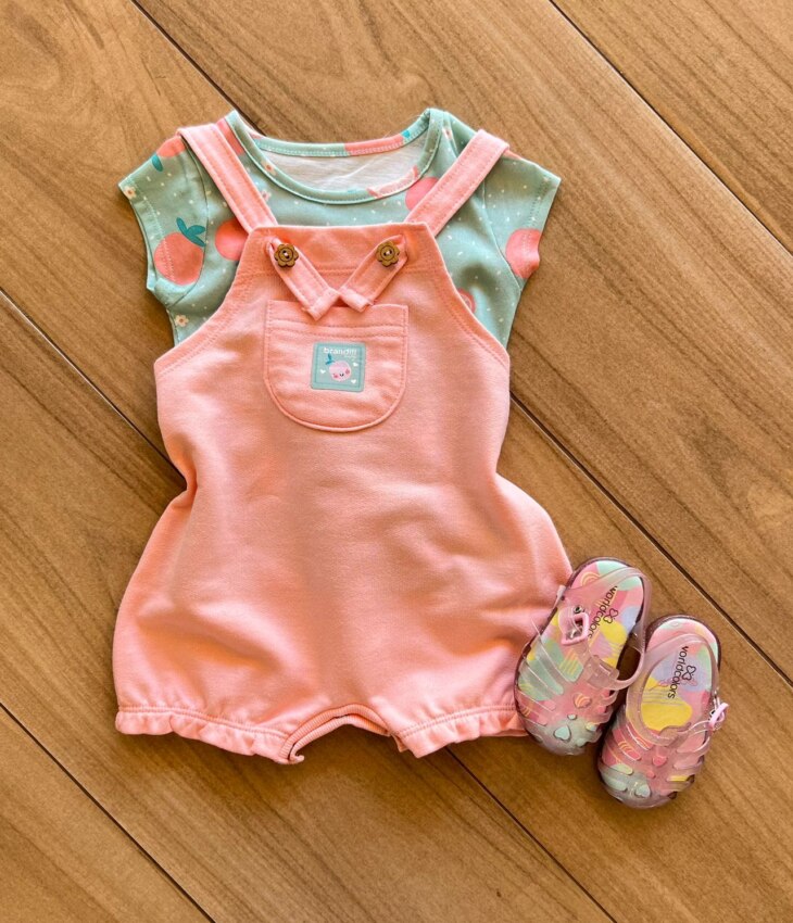Conjunto Infantil Feminino Blusa e Jardineira Estampada Rosa Bebê Fernanda Ramos Kids