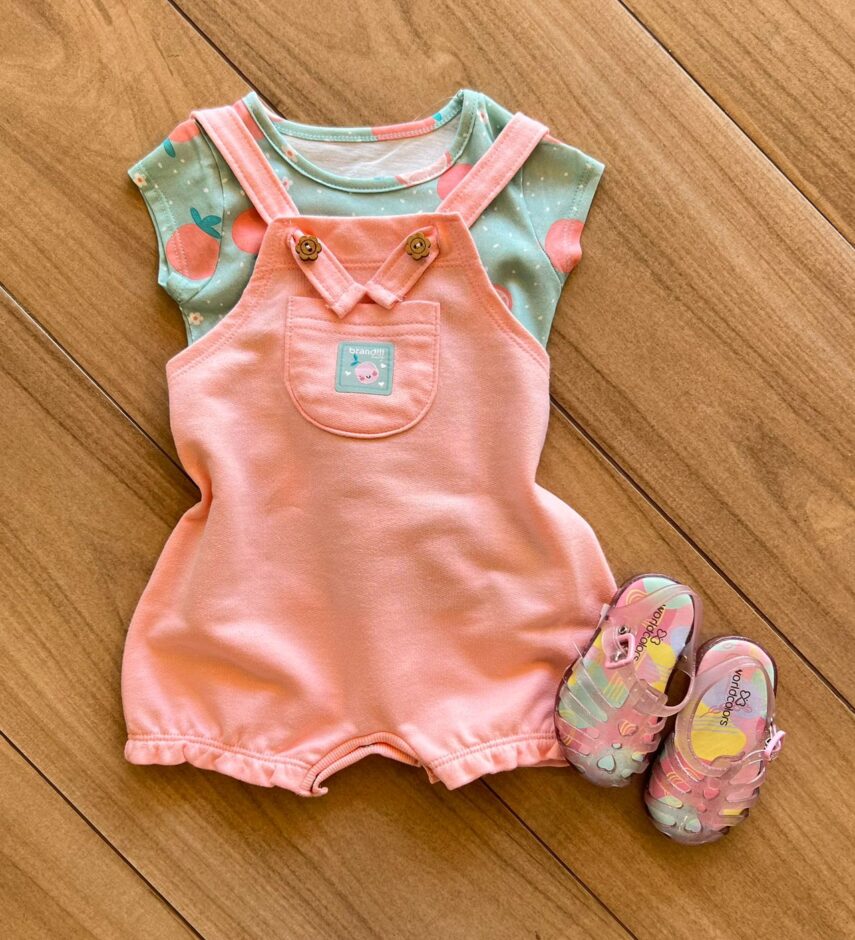 Conjunto Infantil Feminino Blusa e Jardineira Estampada Rosa Bebê Fernanda Ramos Kids