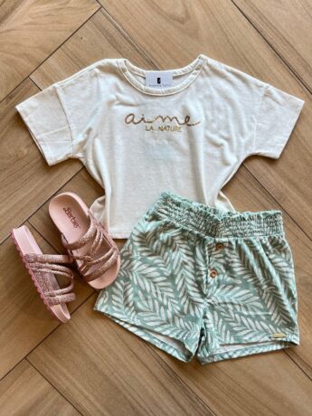Conjunto Infantil Feminino Blusa e Short Aime Fernanda Ramos Kids