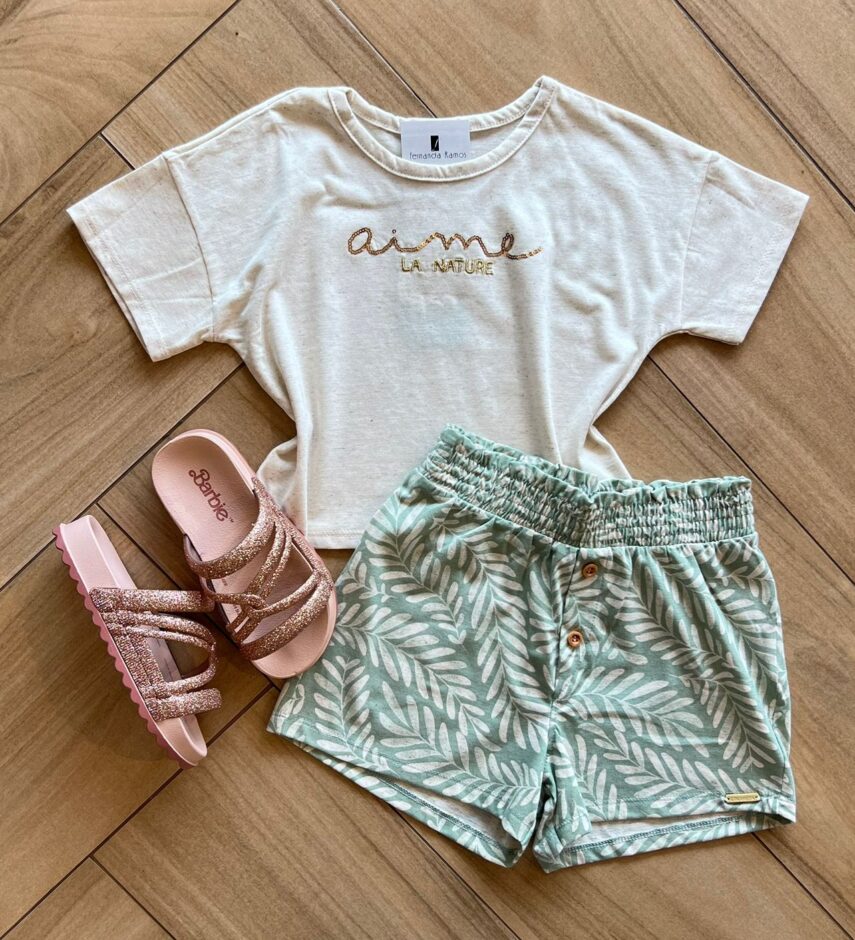Conjunto Infantil Feminino Blusa e Short Aime Fernanda Ramos Kids