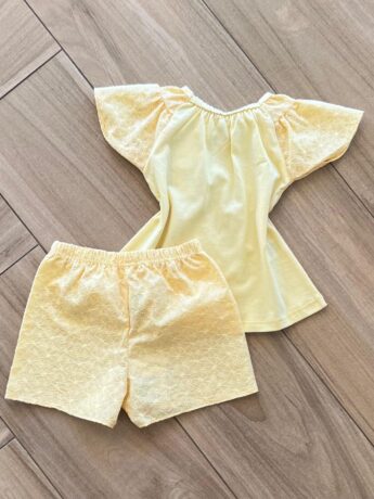 Conjunto Infantil Feminino Blusa e Short Bordado Amarelo Fernanda Ramos Kids