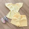 Conjunto Infantil Feminino Blusa e Short Bordado Amarelo Fernanda Ramos Kids