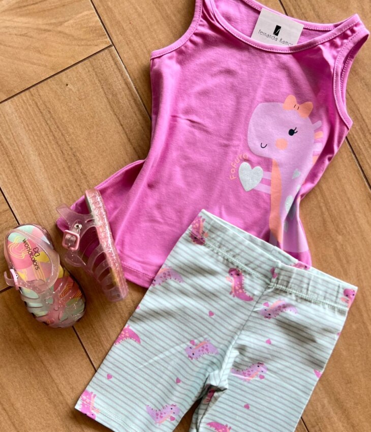 fernandaramoskids com br Conjunto Infantil Feminino Blusa e Short Dino Lilás 1