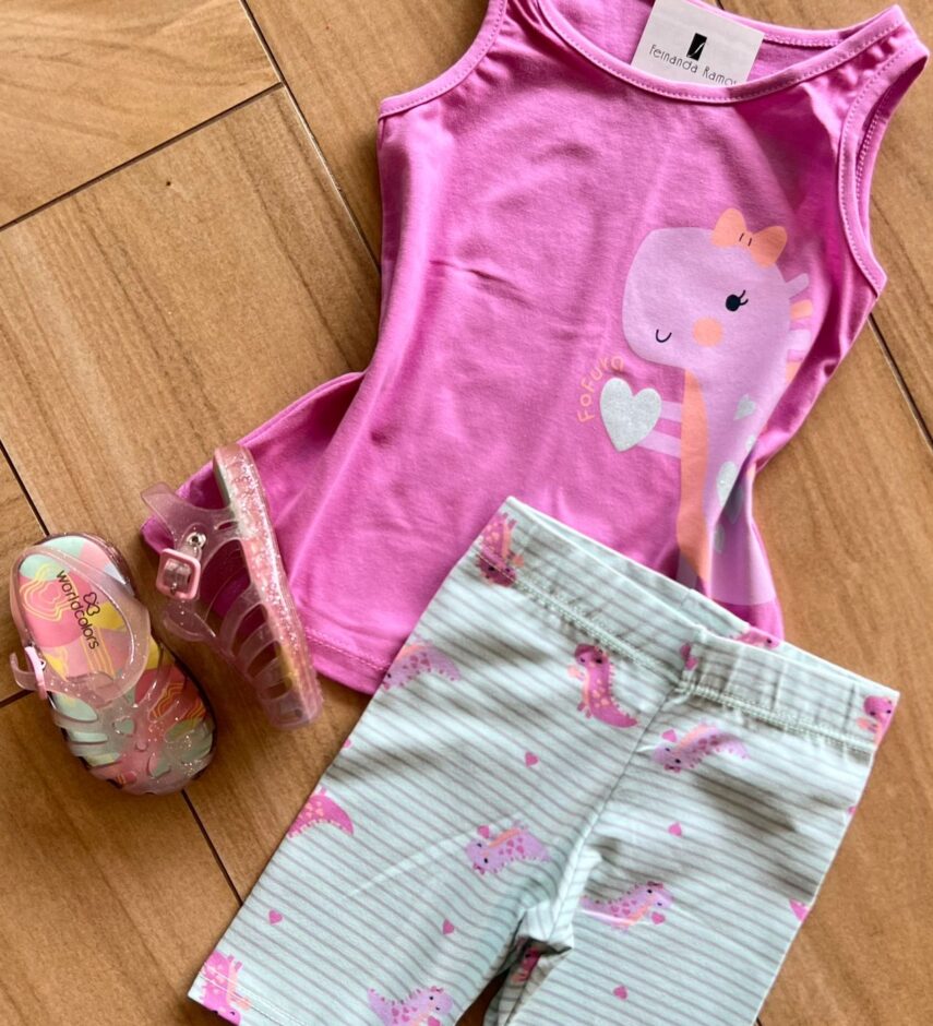 fernandaramoskids com br Conjunto Infantil Feminino Blusa e Short Dino Lilás 1