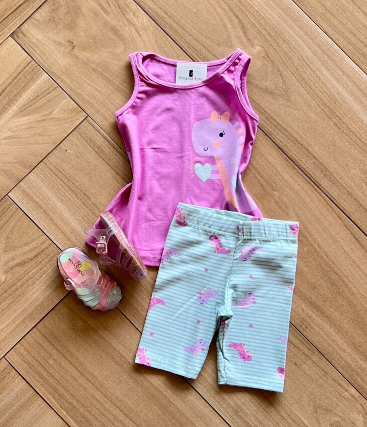 Conjunto Infantil Feminino Blusa e Short Dino Lilás Fernanda ramos kids