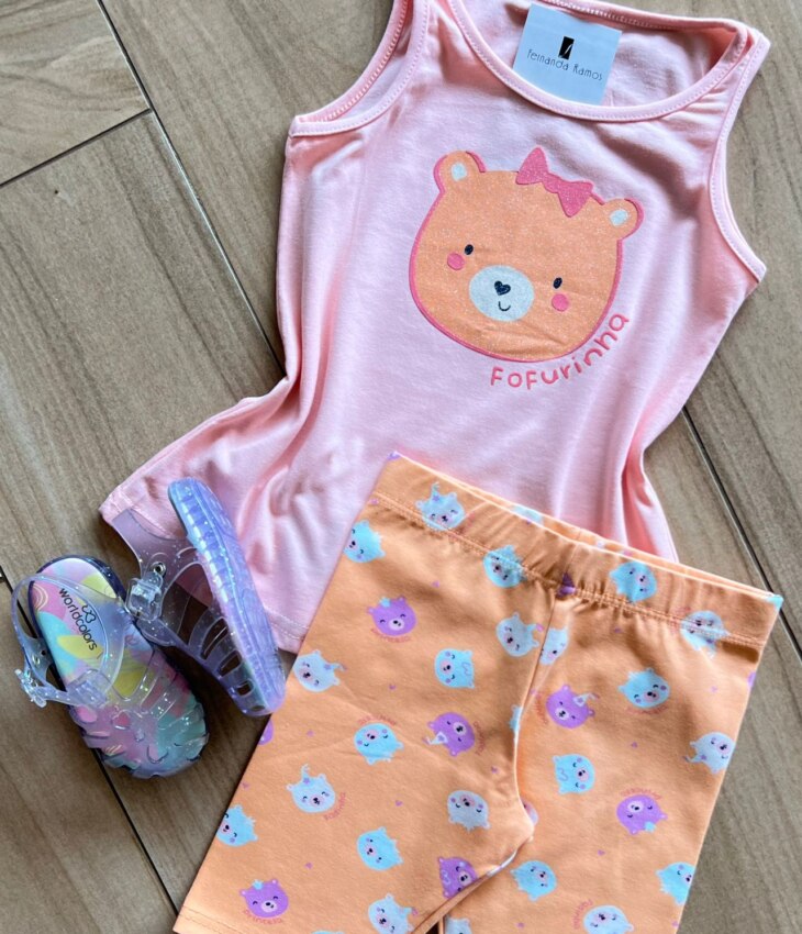 fernandaramoskids com br Conjunto Infantil Feminino Blusa e Short Ursinho Fofurinha 1