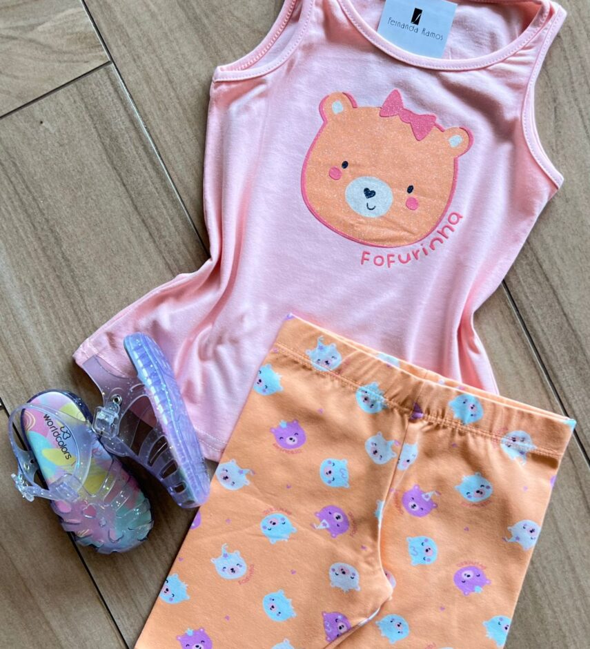fernandaramoskids com br Conjunto Infantil Feminino Blusa e Short Ursinho Fofurinha 1