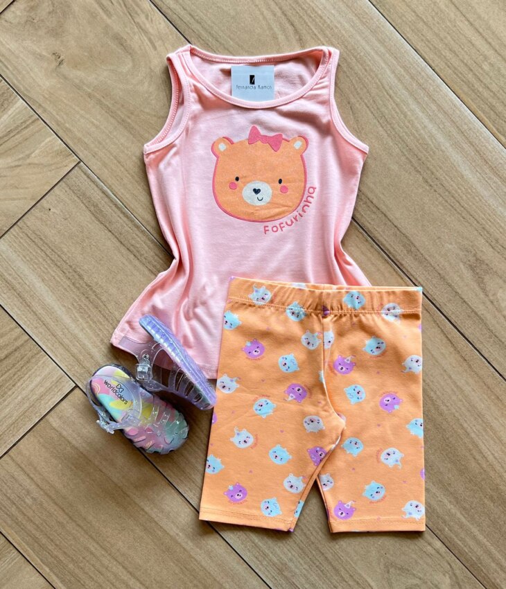 Conjunto Infantil Feminino Blusa e Short Ursinho Fofurinha Fernanda ramos kids