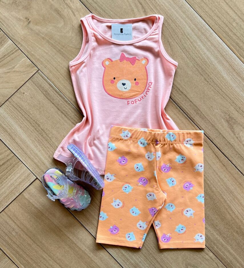Conjunto Infantil Feminino Blusa e Short Ursinho Fofurinha Fernanda ramos kids