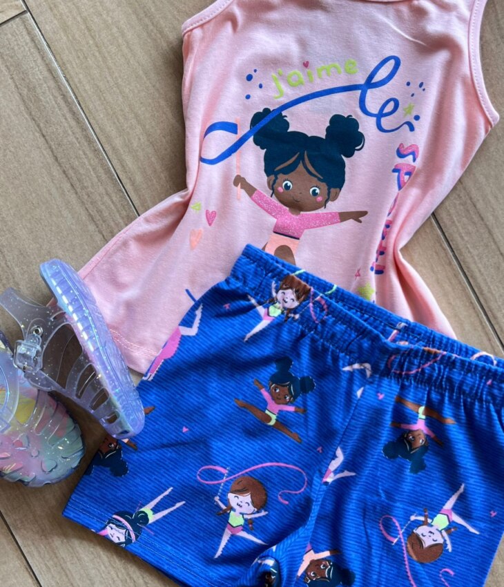 fernandaramoskids com br Conjunto Infantil Feminino Blusa e Short Ginástica Rítmica 1