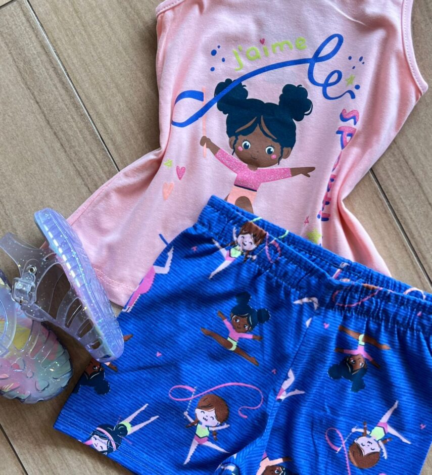 fernandaramoskids com br Conjunto Infantil Feminino Blusa e Short Ginástica Rítmica 1