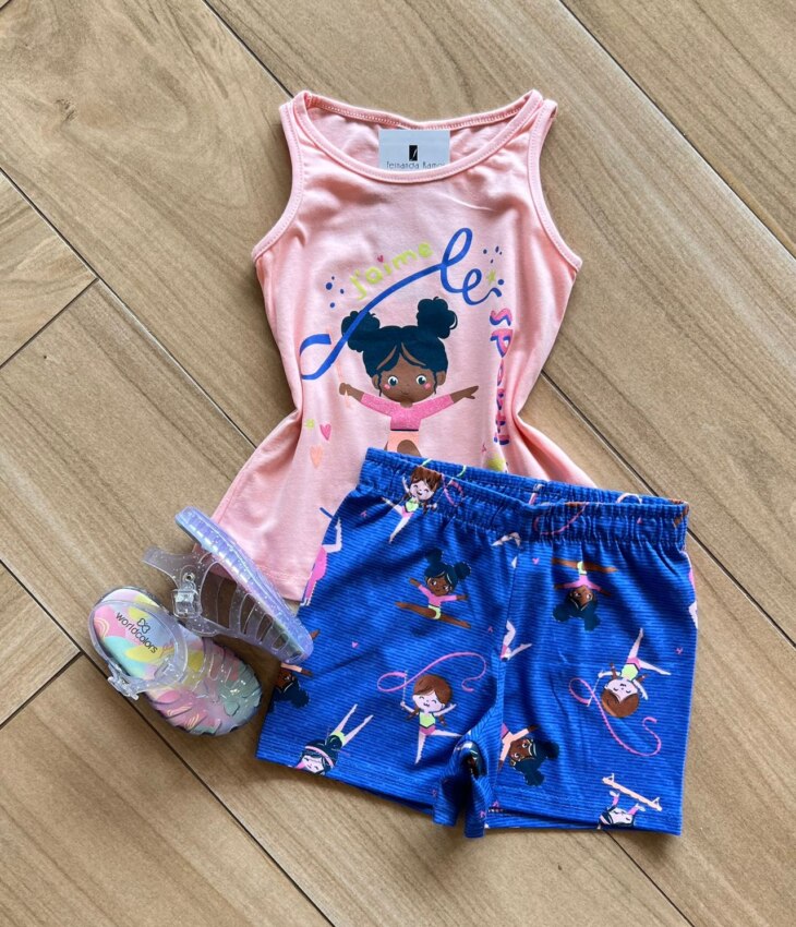 Conjunto Infantil Feminino Blusa e Short Ginástica Rítmica Fernanda Ramos Kids