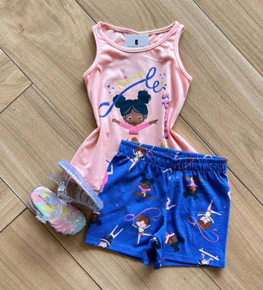 Conjunto Infantil Feminino Blusa e Short Ginástica Rítmica Fernanda Ramos Kids