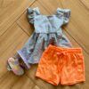 Conjunto Infantil Feminino Blusa e Short Laranja Neon Fernanda Ramos Kids