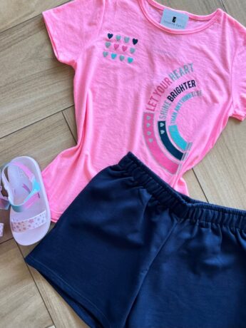 fernandaramoskids com br Conjunto Infantil Feminino Blusa e Short Let Your Heart 1