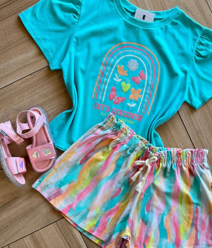 fernandaramoskids com br Conjunto Infantil Feminino Blusa e Short Lets Discover 1