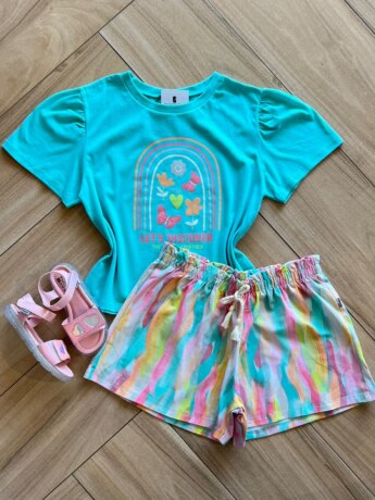 Conjunto Infantil Feminino Blusa e Short Lets Discover Fernanda Ramos Kid