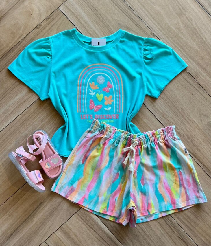 Conjunto Infantil Feminino Blusa e Short Lets Discover Fernanda Ramos Kid