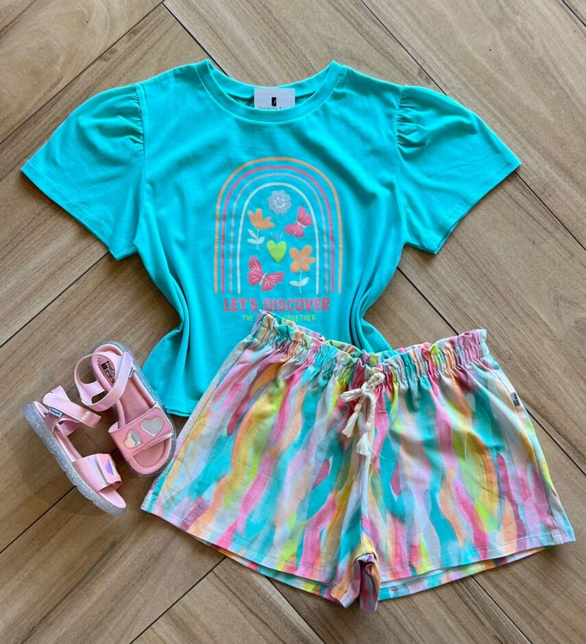 Conjunto Infantil Feminino Blusa e Short Lets Discover Fernanda Ramos Kid