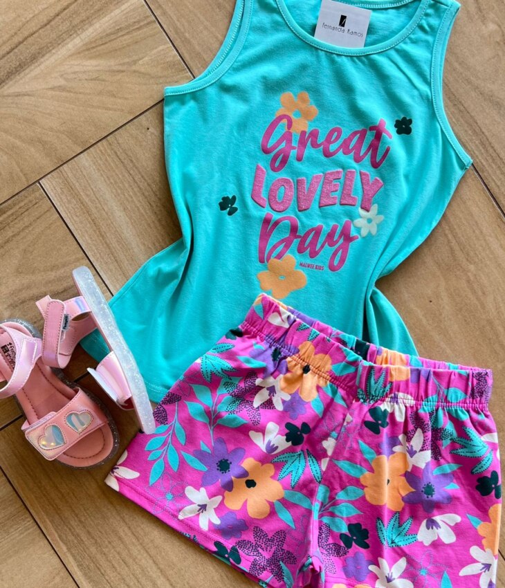 fernandaramoskids com br Conjunto Infantil Feminino Blusa e Short Lovely 1