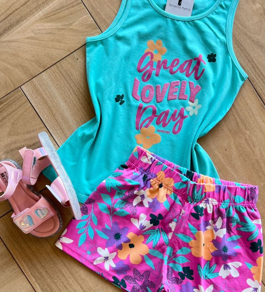 fernandaramoskids com br Conjunto Infantil Feminino Blusa e Short Lovely 1