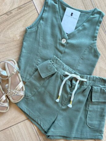 fernandaramoskids com br Conjunto Infantil Feminino Blusa e Short Verde Musgo 1