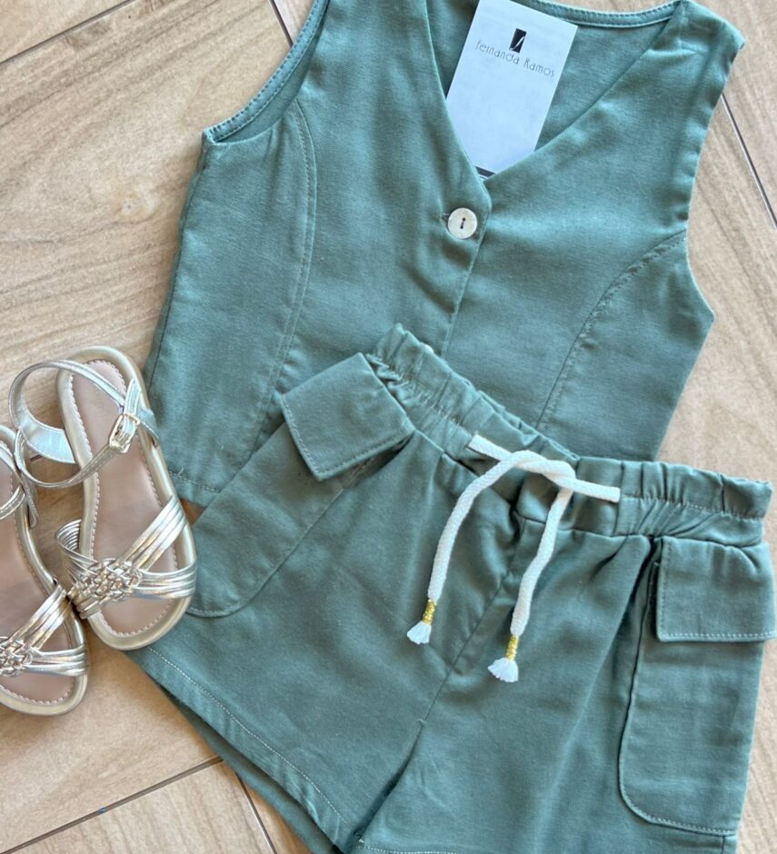fernandaramoskids com br Conjunto Infantil Feminino Blusa e Short Verde Musgo 1
