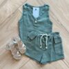 Conjunto Infantil Feminino Blusa e Short Verde Musgo Fernanda Ramos Kids