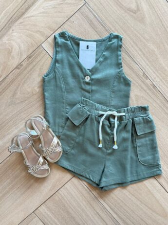 Conjunto Infantil Feminino Blusa e Short Verde Musgo Fernanda Ramos Kids
