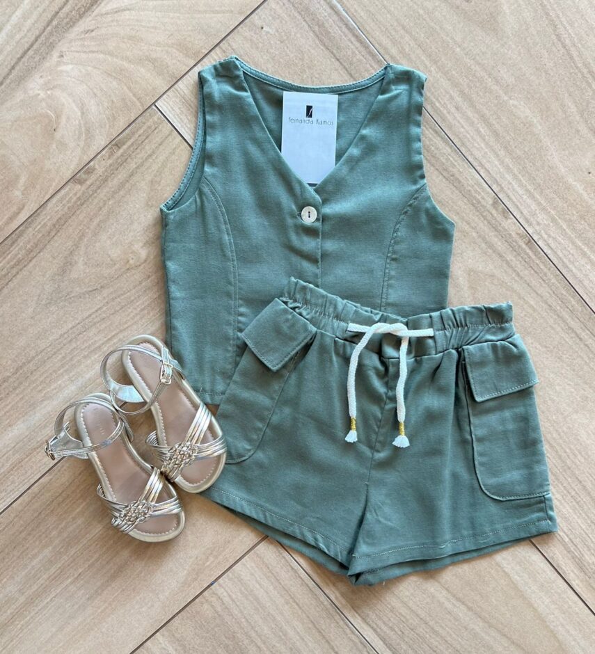 Conjunto Infantil Feminino Blusa e Short Verde Musgo Fernanda Ramos Kids